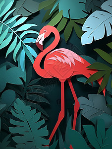红色火烈鸟在丛林中高清图片