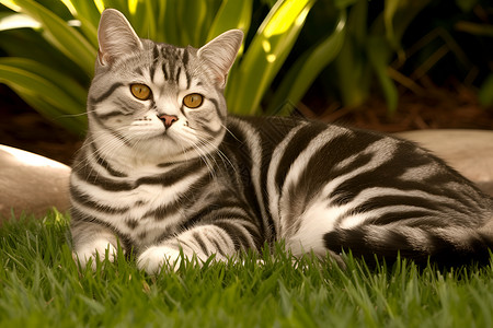 绿鬃蜥宠物绿草地上的猫咪背景