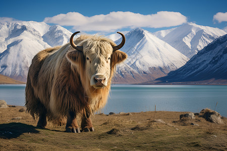 青藏牦牛冬日的一只牦牛背景
