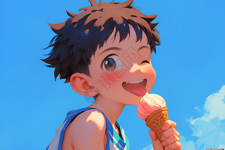可爱卡通冰淇淋甜品阳光下的小男孩插画