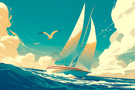 大帆船的素材大海上的帆船插画