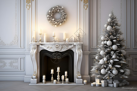 壁炉前圣诞节的装饰背景