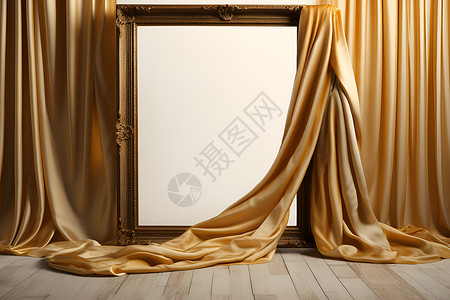 古画框金色幕布包围的画框背景