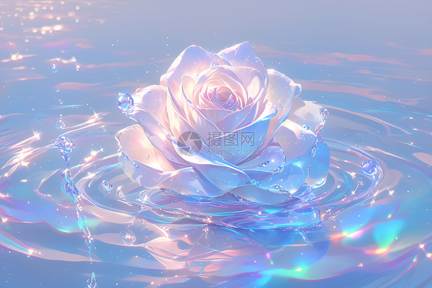 水中飘浮的白色玫瑰图片