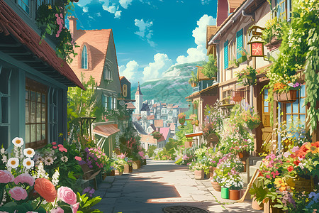 动画版的美丽街道背景图片