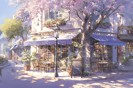浪漫欧洲浓情欧洲街头的咖啡馆插画