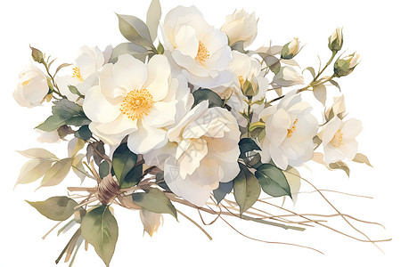 白花背景静谧的花朵盛开插画