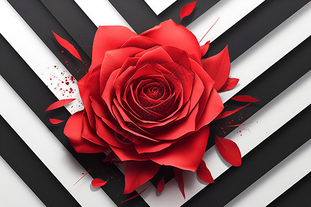 玫瑰黑白红玫瑰映衬黑白纹理插画