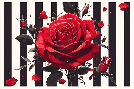 墨迹抽象花朵红玫瑰插画插画