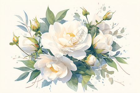 白色清新墨迹清新雅致白色花朵插画