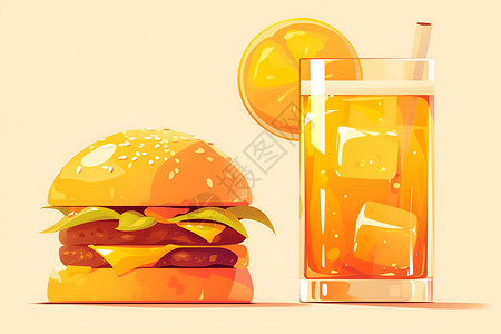 小吃薯条果汁汉堡插画插画