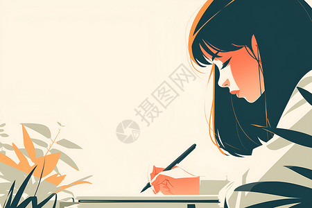 卡通女孩学习学习中的女孩插画