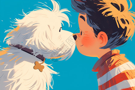 鼻子人物素材男孩亲吻小狗的鼻子插画
