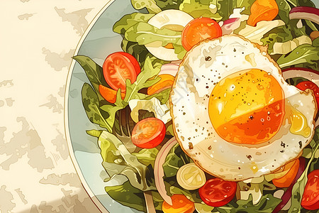 鸡蛋沙拉碗中的蔬菜沙拉插画