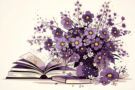 绘画的花卉和书籍背景图片