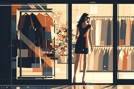 时尚服装店服装店内的女人插画