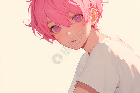 男孩的粉色头发背景图片