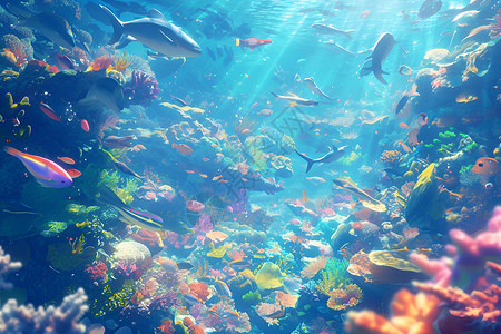 生物整形海底的鱼类和珊瑚插画
