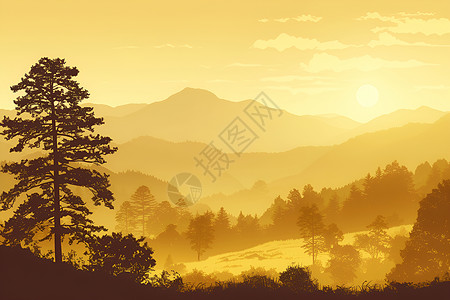 夕阳时的山脉风景背景图片