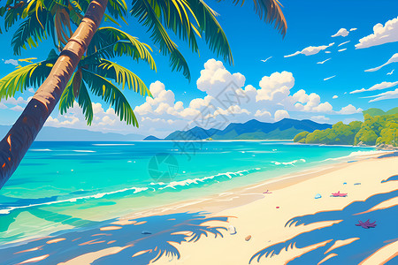 海滩上的椰子树插画