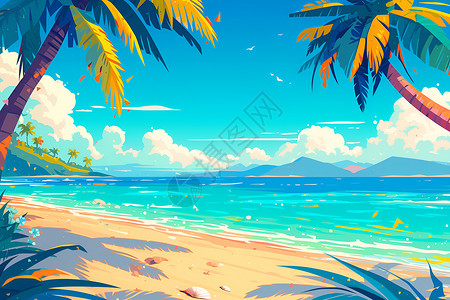 热带海滩椰子树海边的椰子树插画