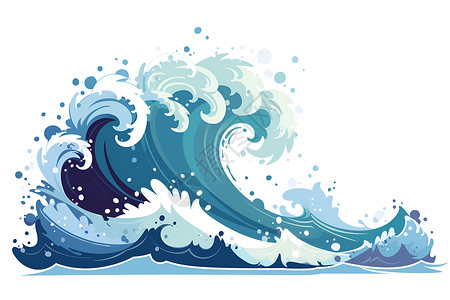 浪花线海洋中的巨浪插画