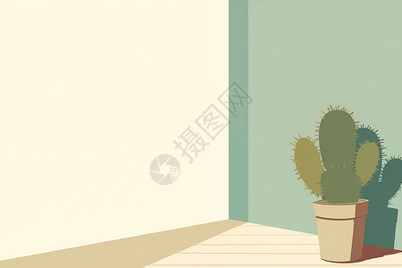 植物墙壁舒适室内的仙人掌绘画插画