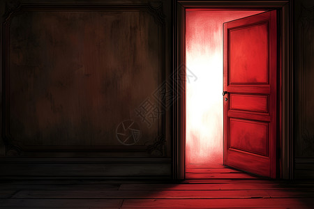 一扇红门插画