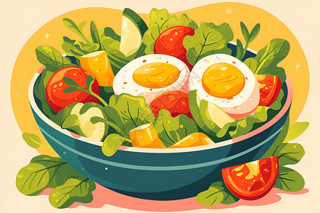 沙拉蔬果营养丰富的沙拉碗插画