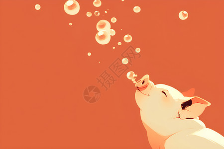 小猪吃奶梦幻小猪吐泡泡插画