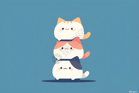 动物家族毛茸茸的猫家族插画