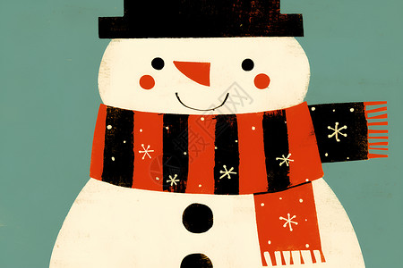 红加黑的素材可爱的雪人黑帽插画