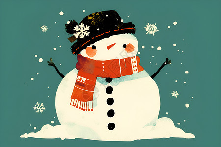 高帽冬日里的欢乐雪人插画
