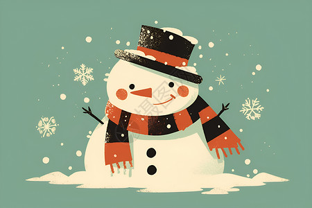 高帽红围巾的雪人插画