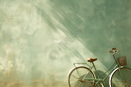 自行车停靠绿色自行车依偎墙边插画