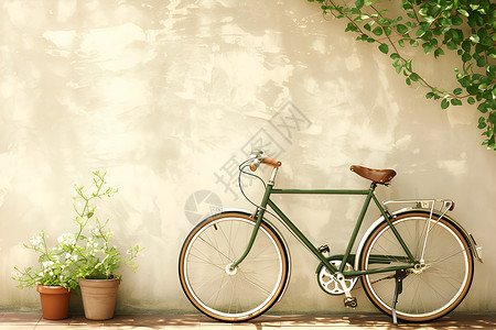 自行车停靠自行车倚墙插画