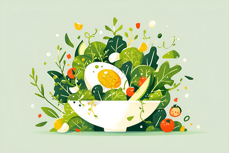 香椿煎蛋绿色蔬菜插画