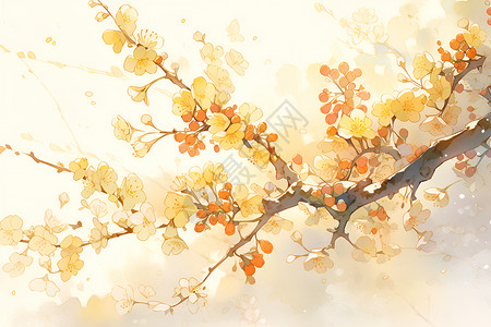 树上盛开的黄色花朵背景图片