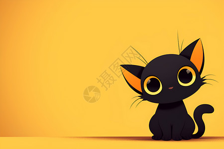 活泼可爱的卡通黑猫背景图片