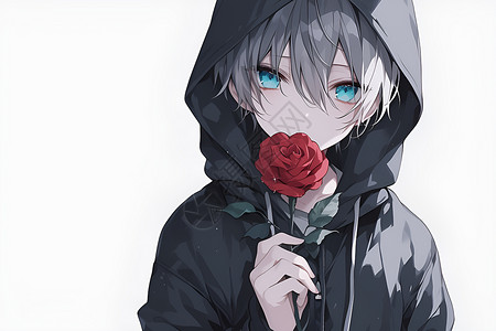 寂寞少年拿着玫瑰高清图片