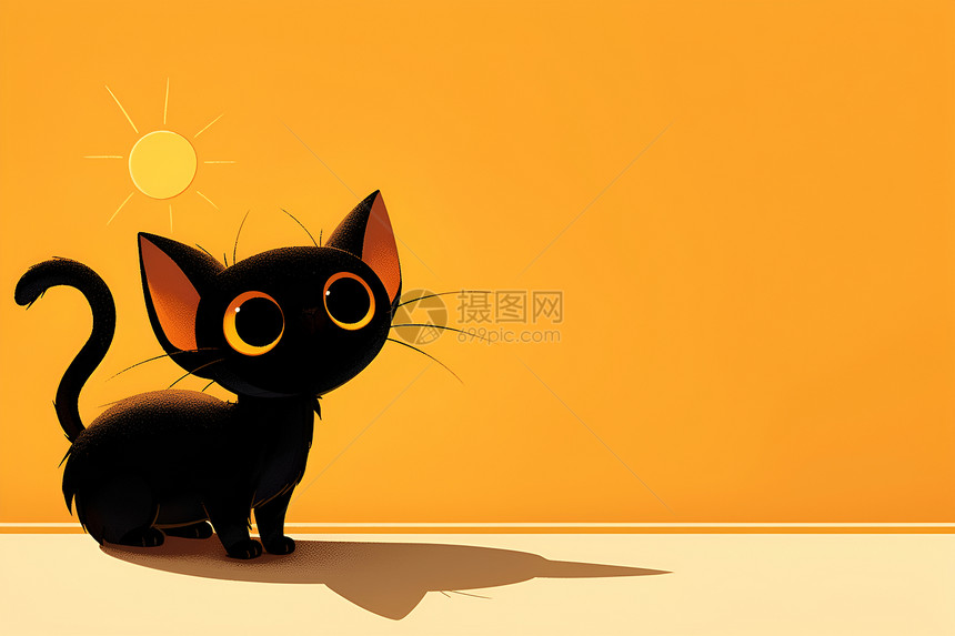 黑猫望向太阳图片