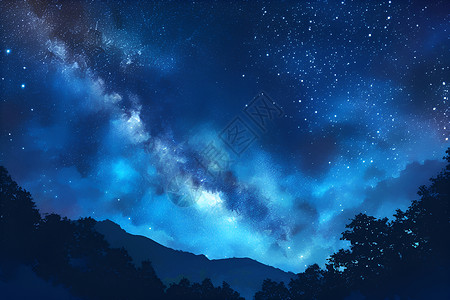 中国红星银河仙境星空中的山脉插画