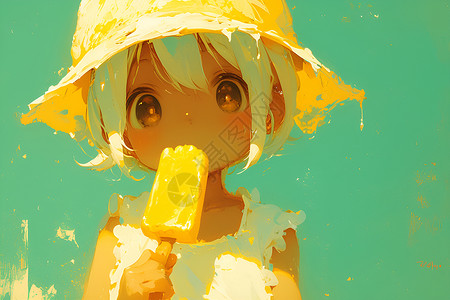 夏天吃雪糕人物少女吃冰淇淋插画