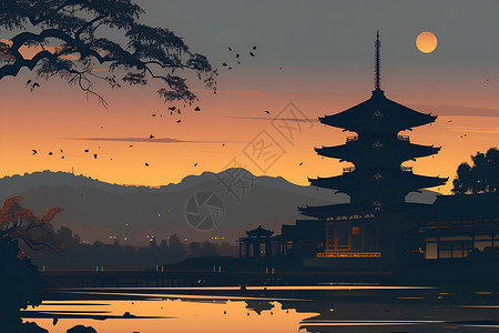 宁静夜晚亚洲寺庙背景图片