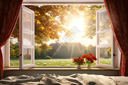 打开心窗打开窗户的卧室背景