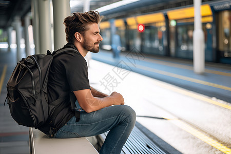 旧火车站在长椅上休息的男人背景