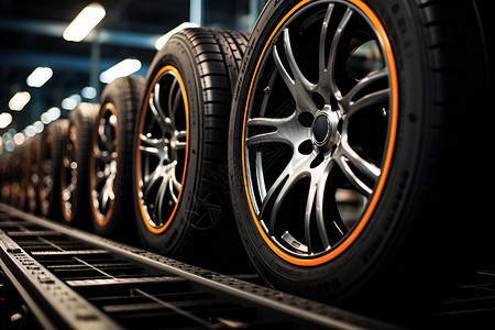 轮毂素材工厂内的轮胎背景