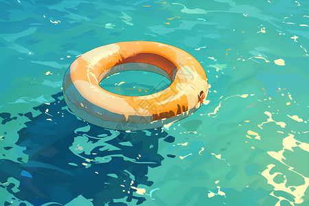 游泳圈充气夏日水波中的游泳圈插画