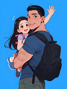 抱着猫的老人爸爸抱着女儿插画