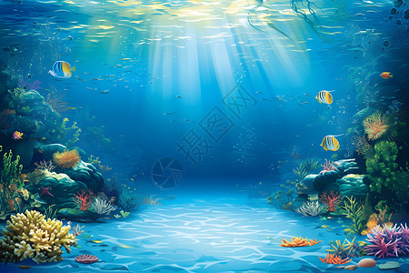 海洋生物馆水下仙境插画